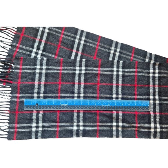 Wool & Cashmere Co Italian Plaid Scarf 11.5" x 60" Charcoal Black Red & White - Picture 5 of 8